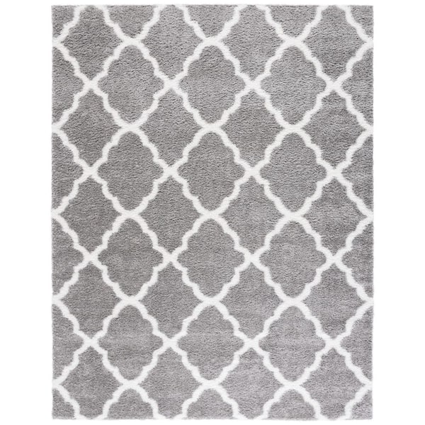 Tahoe Shag 9 ft. x 12 ft. Gray/White Trellis Diamond Area Rug