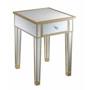 Gold Coast 18 in. x 24 in. H Champagne Square Mirrored End Table with Drawer