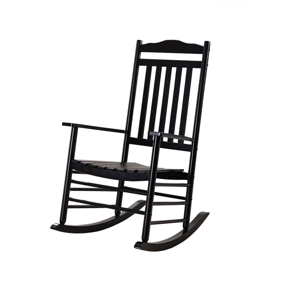 BplusZ Black Wood Outdoor Rocking Chair Porch Patio Adult Wooden Indoor