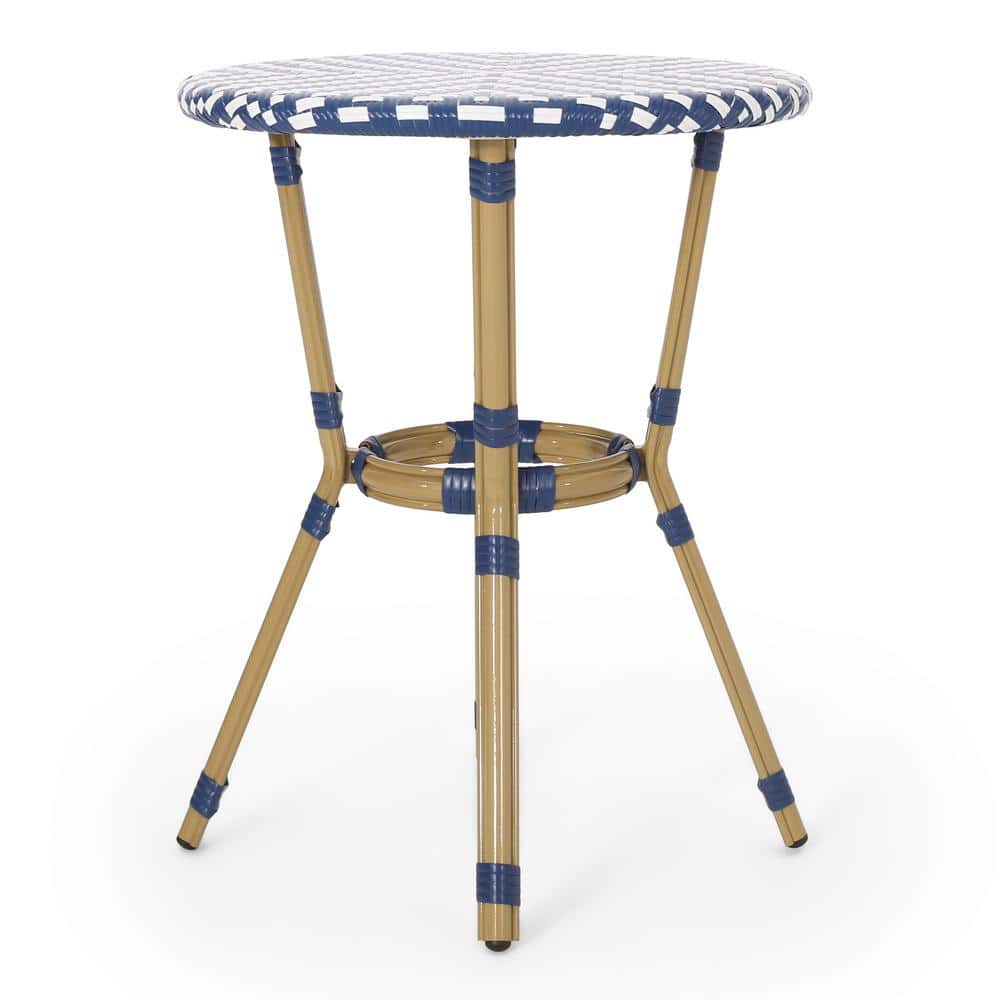 Outdoor French Bistro Table, White and Blue