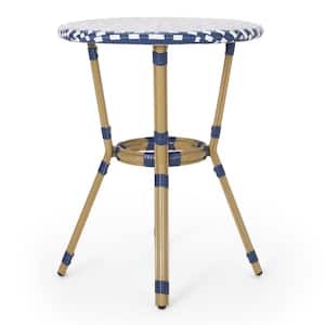Outdoor French Bistro Table, White and Blue