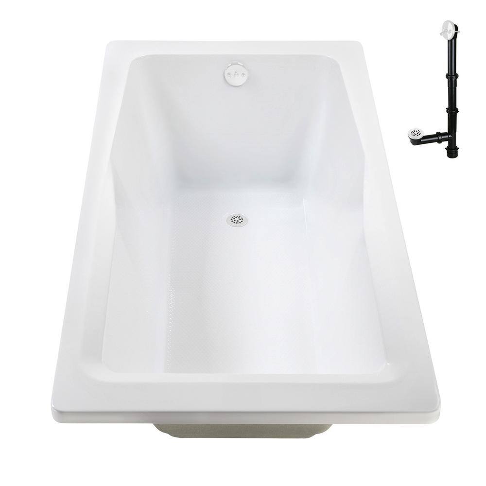 66'' White Acrylic Rectangular Drop-In Soaking Bathtub