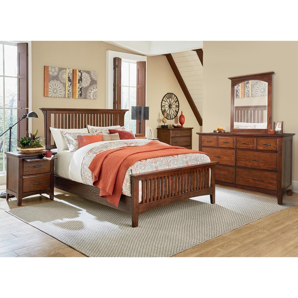 Vintage Oak Queen Mission Style Bed with Wood Frame