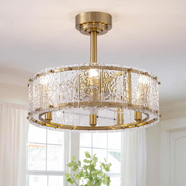 WDETR 20 in. Indoor Gold Crystal Cage Ceiling Fans with Lights and Remote Control