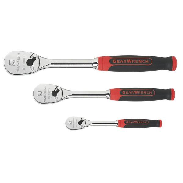 GEARWRENCH 1/4 in., 3/8 in. and 1/2 in. Drive 84-Tooth Cushion Grip Ratchet Set (3-Piece)