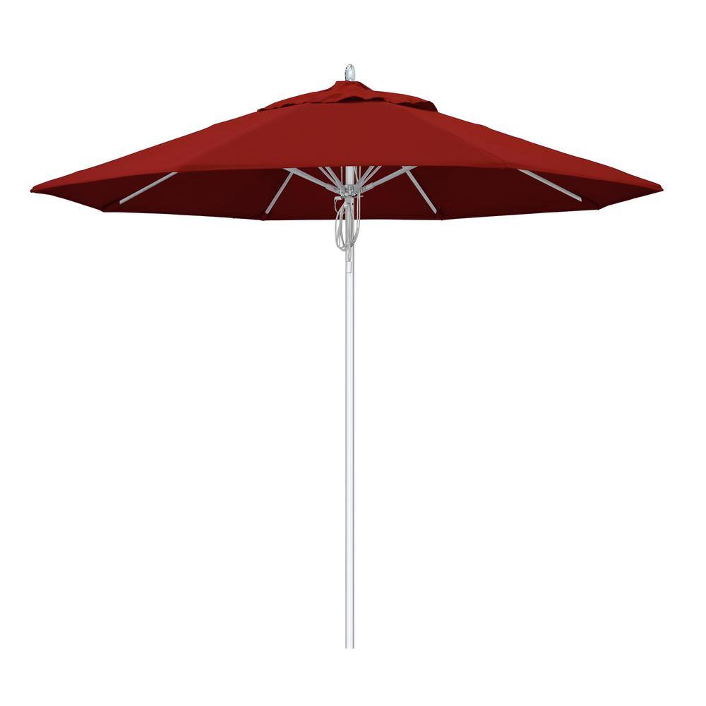 9 ft. Silver Aluminum Commercial Fiberglass Ribs Market Patio Umbrella and Pulley Lift in Red Sunbrella price history on PriceWatchPro