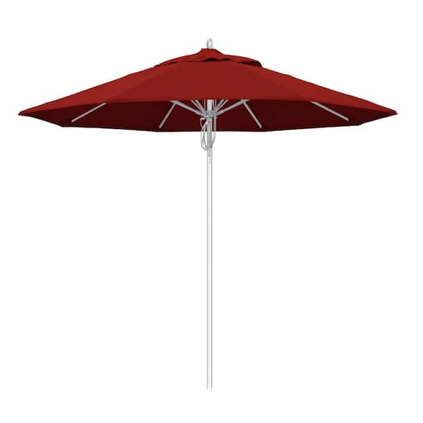 commercial fiberglass patio umbrellas California Umbrella 9 ft. Silver Aluminum Commercial Fiberglass Ribs Market Patio Umbrella and Pulley Lift in Red Sunbrella 194061508510
