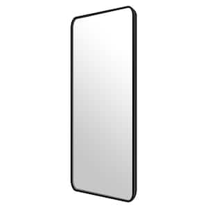 18 in. W x 48 in. H Rectangular Framed Wall-Mounted Bathroom Vanity Mirror Rounded Corners in Black