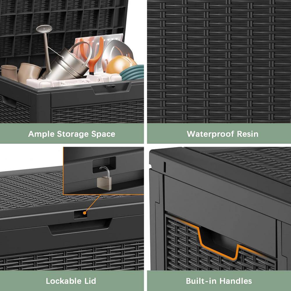 Black Lockable Resin Wicker Deck Box for Outdoor Storage