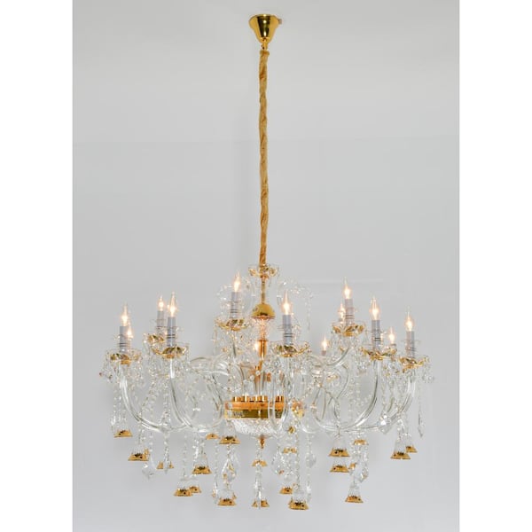 24-Light Gold Crystal Empire Chandelier for Living Room with No Bulbs Included