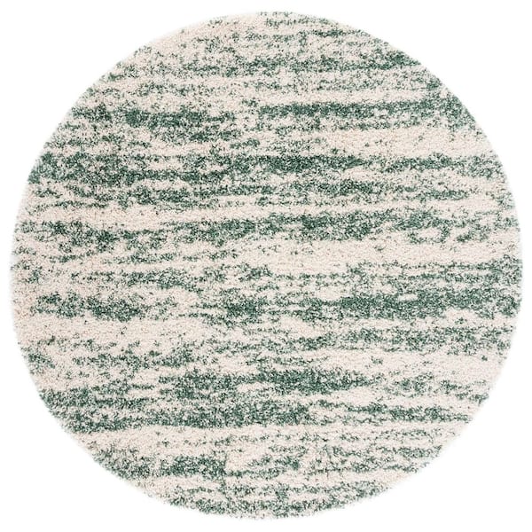 Hudson Shag Ivory/Green 8 ft. x 8 ft. Marble Round Area Rug