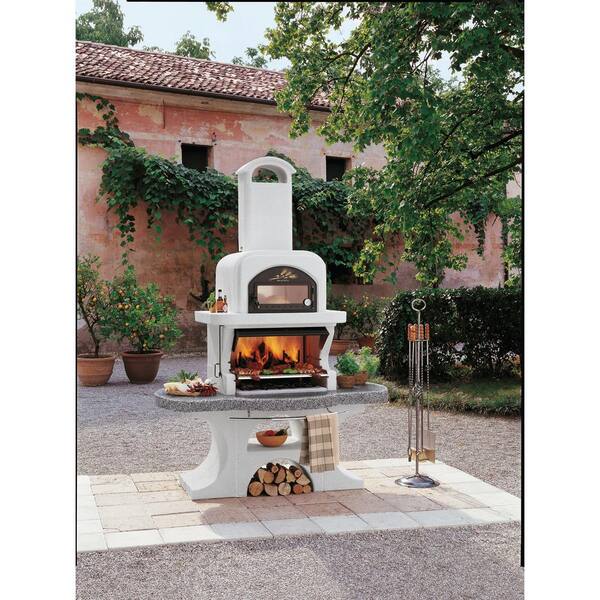 LaToscana Palazzetti Capri 2 Charcoal or Wood Fire Outdoor Pedestal Grill in Gray Marmotech