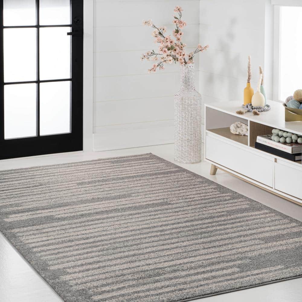 Gray and Cream Rectangular Synthetic Stripe Area Rug 3' x 5'