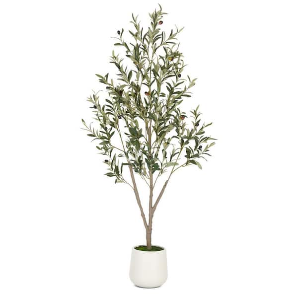 5 ft. Artificial Olive Tree Indoor In White Planter Pot Faux Plant Natural Wood Trunk and Lifelike Fruits for Home Decor