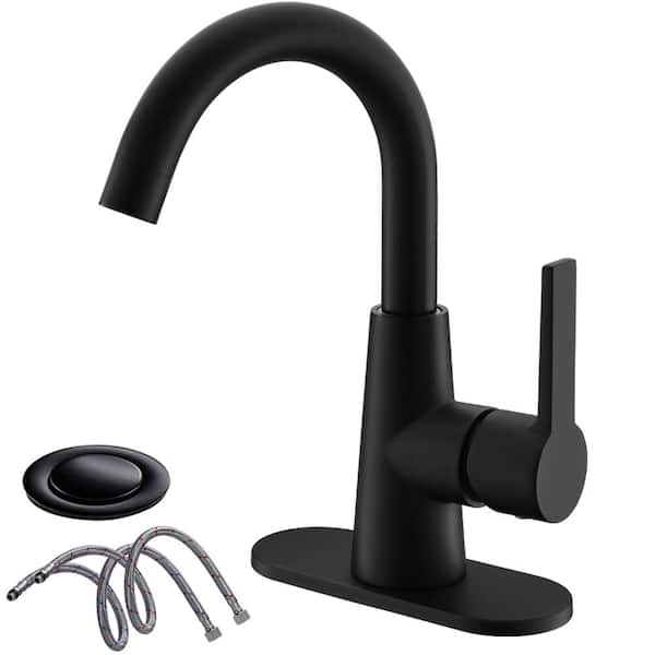 Phiestina Single-Handle 4 in. Bathroom Sink Faucet with Deck Plate and Supply Hoses in Bronze