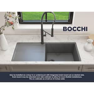 Levanzo Concrete Gray Granite Composite 20 in./39 in. Single Bowl Drop-In/Undermount Kitchen Sink with Drainboard