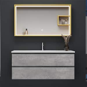 EDI 48.0 in. W x 18.70 in. D x 19.70 in. H, Wall Mounted Vanity Set in Cement Grey with White Quartz Sand Surface Top