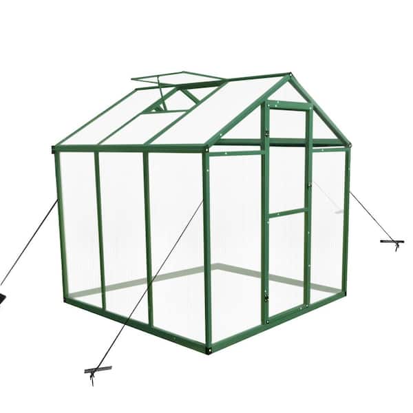 Huluwat 72 in. W x 72 in. D x 86 in. H Aluminium Alloy Frame Windproof Polycarbonate Green Heavy Duty Walk-in Greenhouse