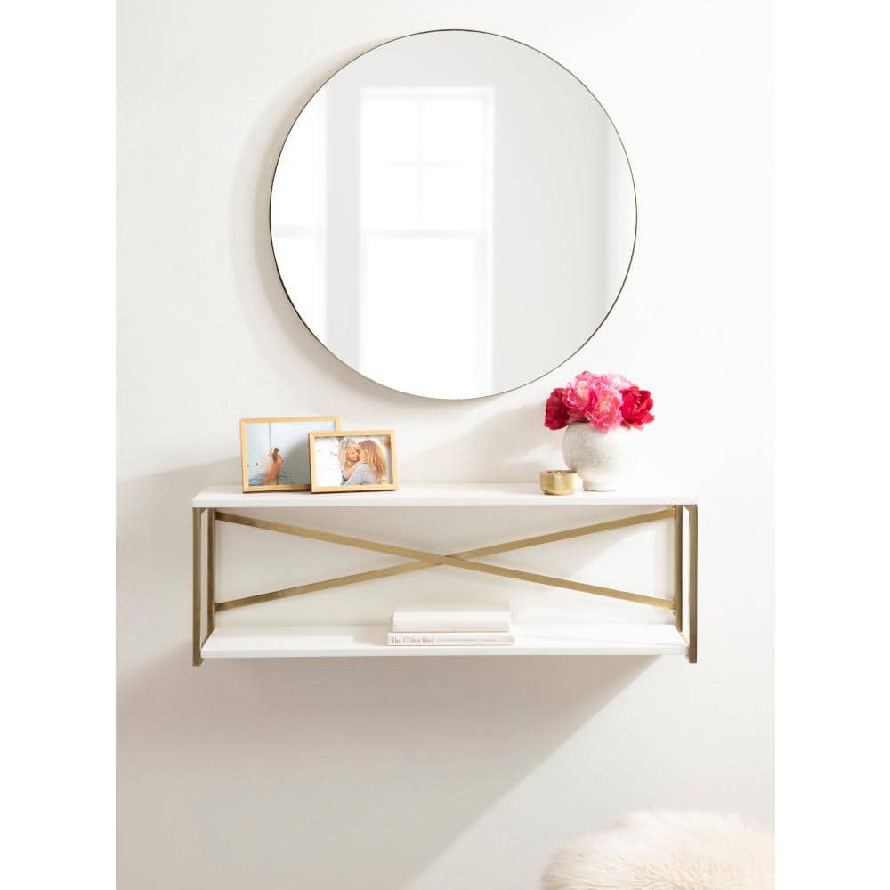 Ascott 36" White and Gold Floating Wall Shelf