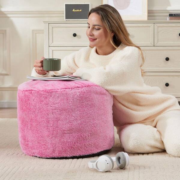 OGETFUUR 20 x 15 in. Purple Round Outdoor Pouf Cushion with Foam