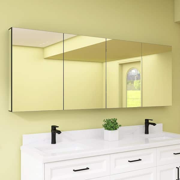 Zeafive 80 in. W x 30 in. H Black Rectangular Recessed or Surface Mount Aluminum Adjustable Shelves Medicine Cabinet with Mirror