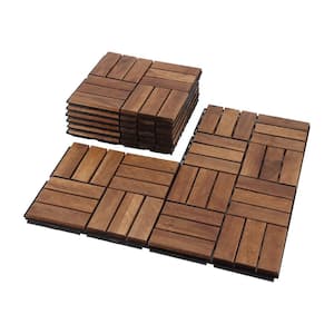 12 in. x 12 in. Square Acacia Wood Interlocking Flooring Tiles Checker Pattern Pack of 10 Tiles Brown