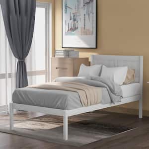 Whtie Twin Size Wood Platform Bed Frame with Headboard, Single Platform Bed Frame for Kids, No Box Spring Required