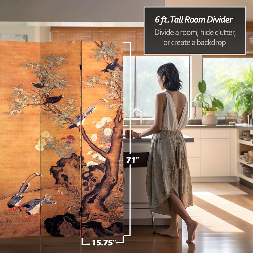 6 ft. Tall Double Sided Chinese Art Canvas Room Divider