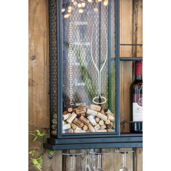 5 in. W x 26 in. D Black Floating Decorative Wall Shelf, Wine Bar Shelf,  with Glass Holder, Display Shelves and 5-Hooks XZ-WP223144 - The Home Depot