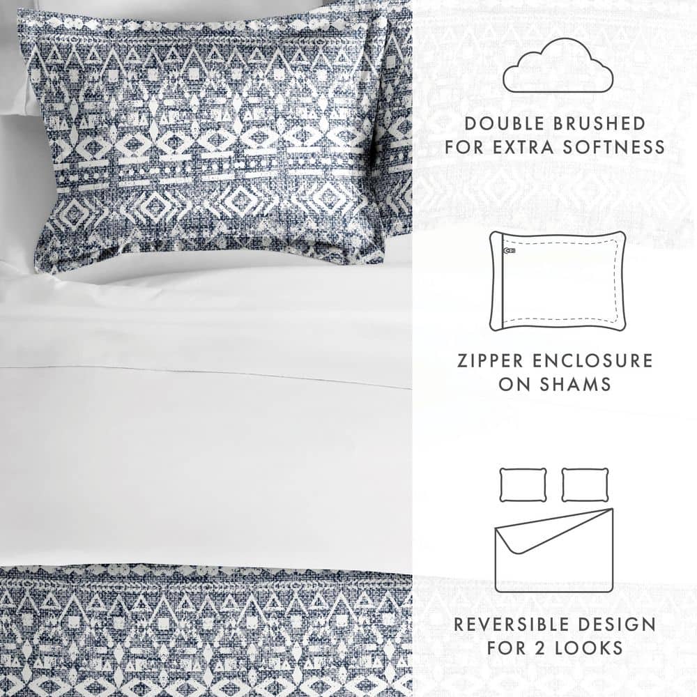 Navy and White Geometric Microfiber Twin XL Duvet Cover Set