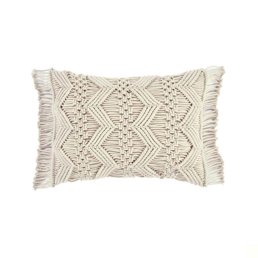 Studio Chevron Macrame Neutral 13 in. x 20 in. Throw Pillow  display picture 1