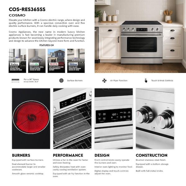 Cosmo 36 in. Stellar Collection 6.1 cu. ft. Electric Range, 5
