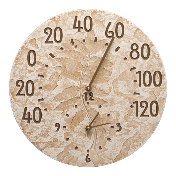 Whitehall Products Weathered Limestone Fossil Sumac Clock and Thermometer