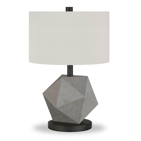 HomeRoots 19 in. White Industrial Integrated LED Bedside Table Lamp with White Fabric Shade