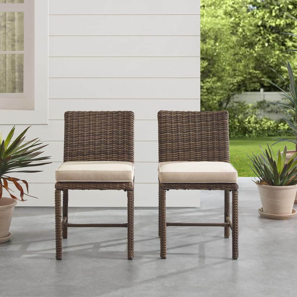 Bradenton Weathered Brown Wicker Outdoor Dining Chairs with Sand Cushions