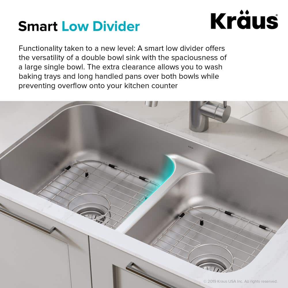 Premier 32-inch Satin Stainless Steel Double Bowl Undermount Sink