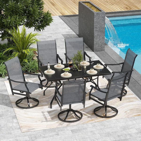 7 Piece Outdoor Dining Set, Swivel Patio Dining Chairs and Table Set for 6, Gray Textilene