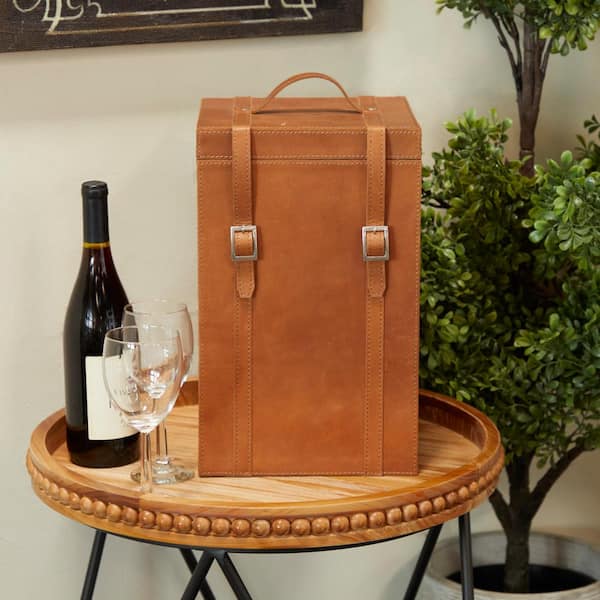 Litton Lane 4-Bottle Tan Leather Modern Wine Holder