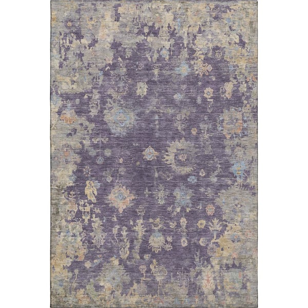 Mayfield Premium Machine Washable Abstract AMF2302 Plum 5 ft. x 7 ft. 6 in. Area Rug
