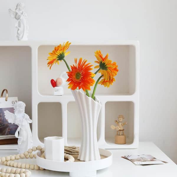 Modern White Ceramic Flower Vases for Home Decor 8.5 in., Trumpet