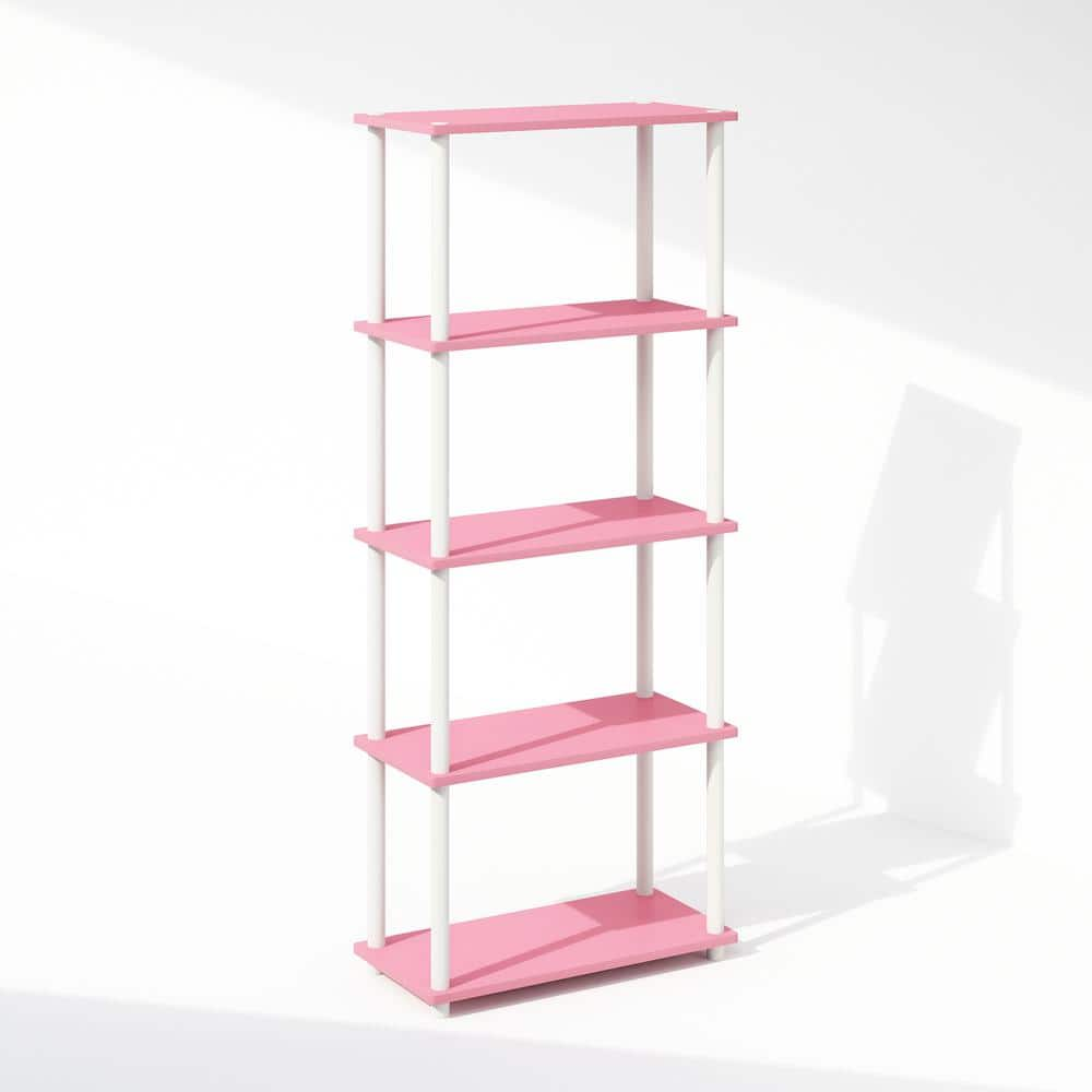 Furinno Turn-N-Tube 57.4 in. Tall Pink/White Wood 5-Shelf Bookcase ...