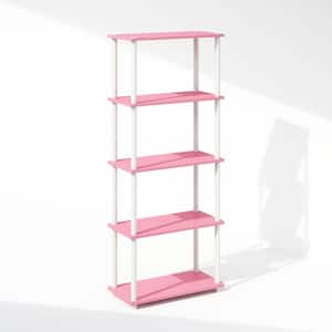 Turn-N-Tube 57.4 in. Tall Pink/White Wood 5-Shelf Bookcase