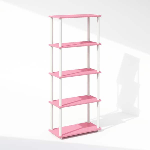 Furinno Turn-N-Tube 57.4 in. Tall Pink/White Wood 5-Shelf Bookcase
