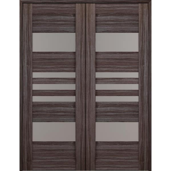 Belldinni Leti 60 in. x 80 in. Both Active 5-Lite Frosted Glass Gray Oak Finished Wood Composite Double Prehung French Door