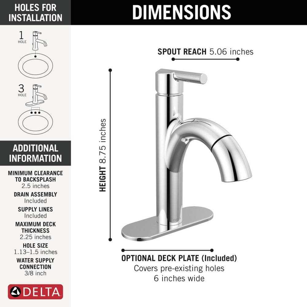 Nicoli Polished Chrome Single Handle Pull-Down Bathroom Faucet