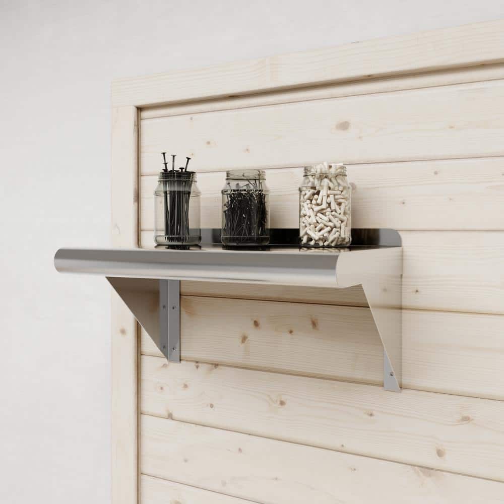 16" Stainless Steel Wall Shelf with Brackets and Backsplash