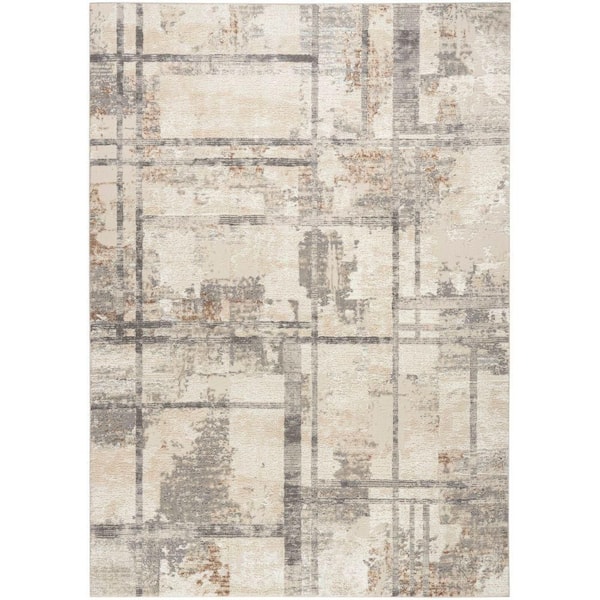 Eco-Friendly Ivory Multicolor 5 ft. x 7 ft. Abstract Contemporary Area Rug