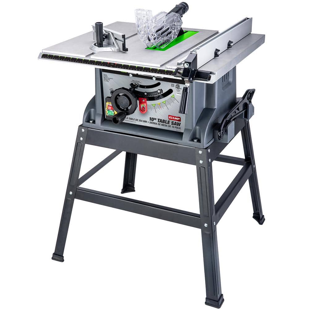 GENESIS 10 in. 15 Amp Table Saw with Metal Stand, Miter Gauge, Push Stick  and Rip Fence GTS10SC The Home Depot