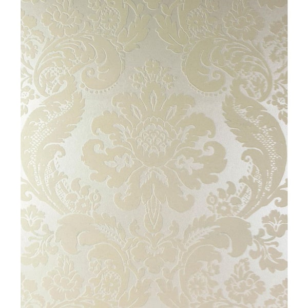 A-Street Prints Shadow Cream Flocked Damask Wallpaper