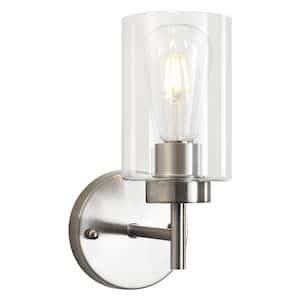 7.4 in. 1-Light Brushed Nickel Vanity Light with Glass Shade